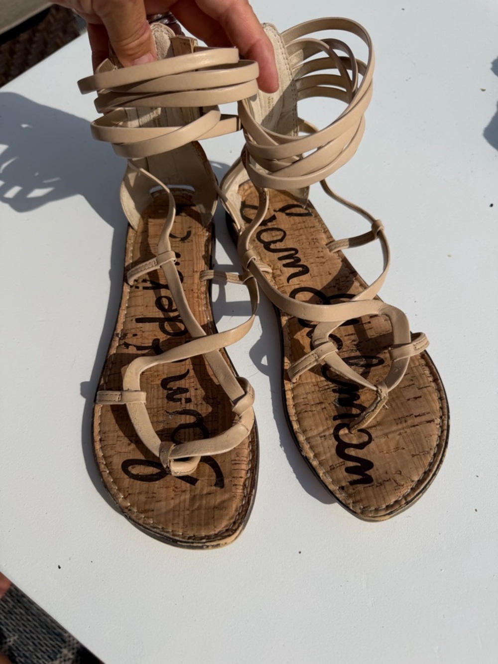 Sam Edelman Beige Strappy Cork Gladiator Sandals